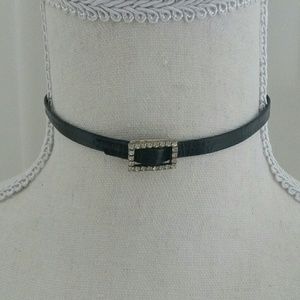 Black Leather Choker with Rhinestones